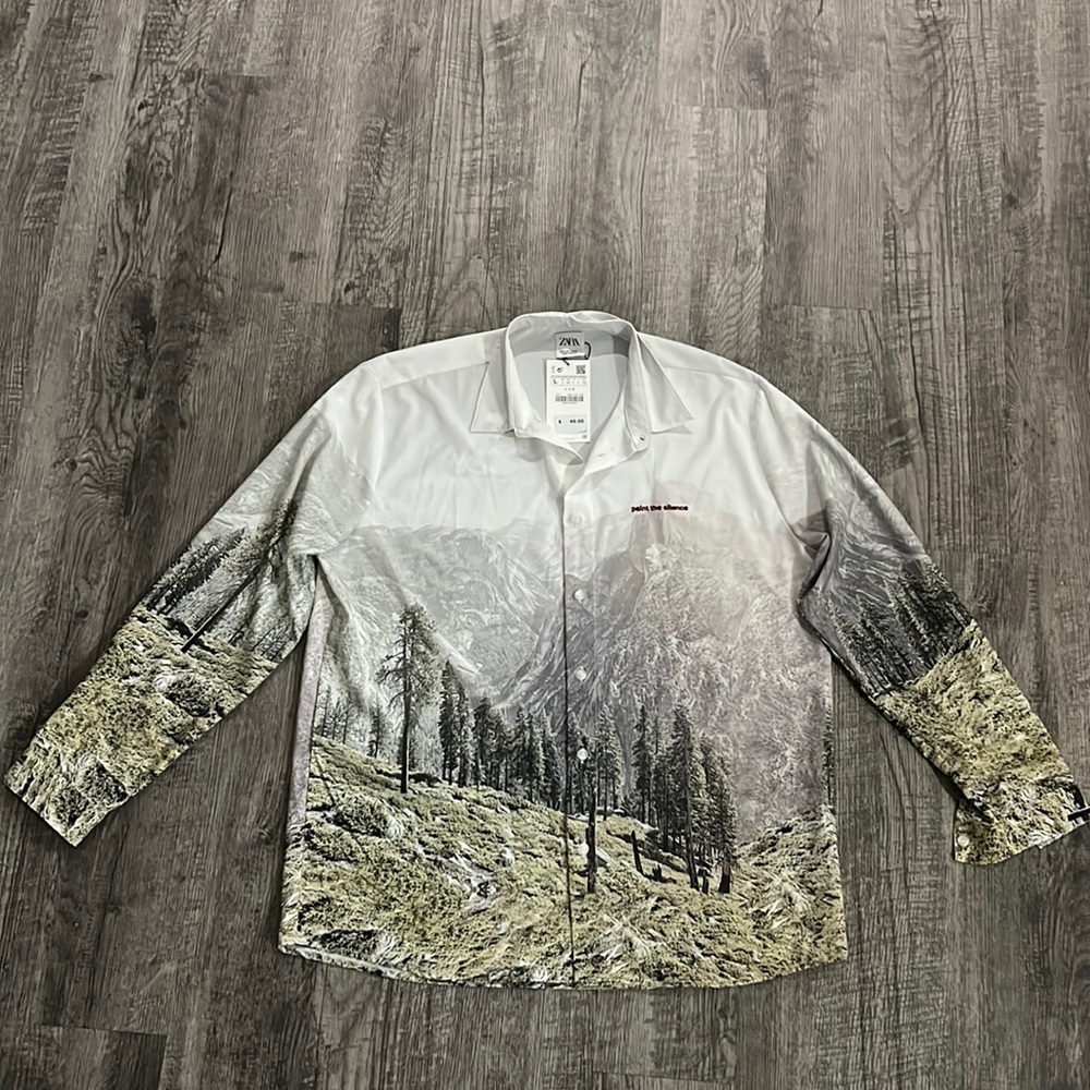 Zara yosemite print long sleeve button shirt